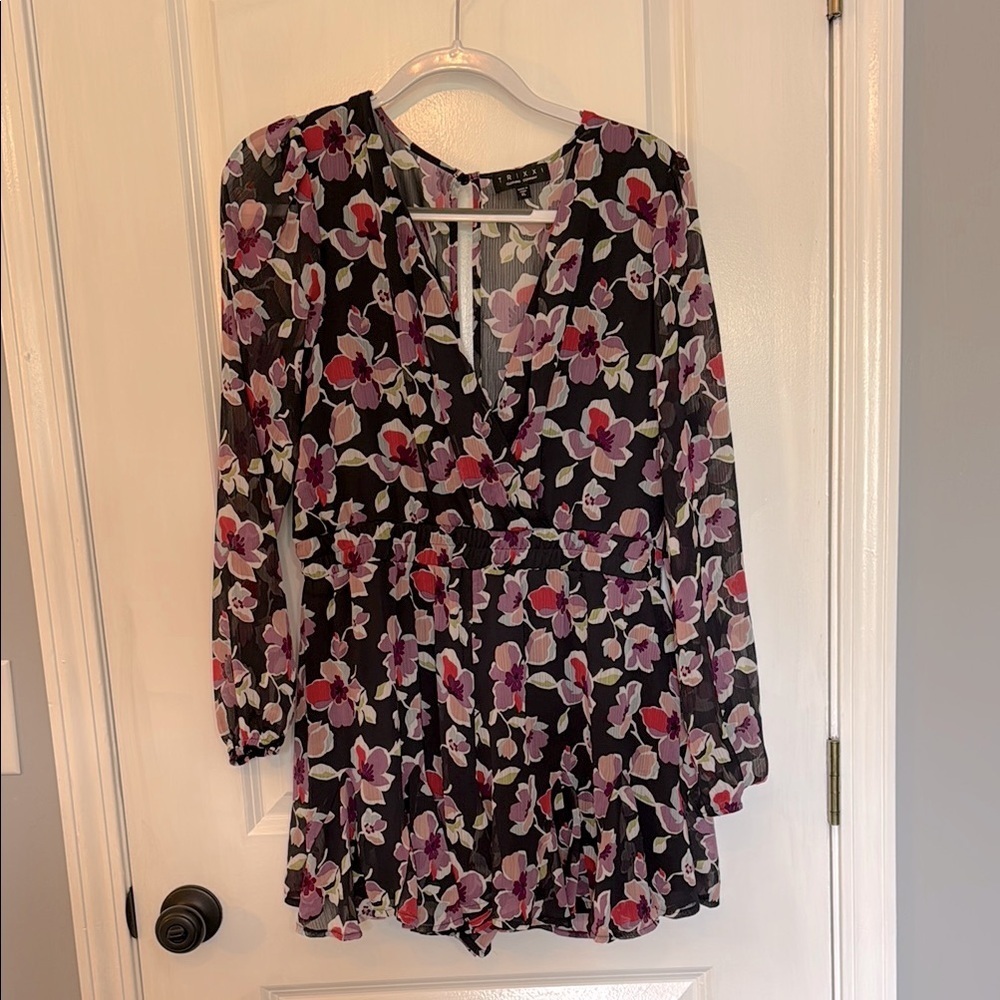 Trixxi Black and Pink Floral Long Sleeve Romper